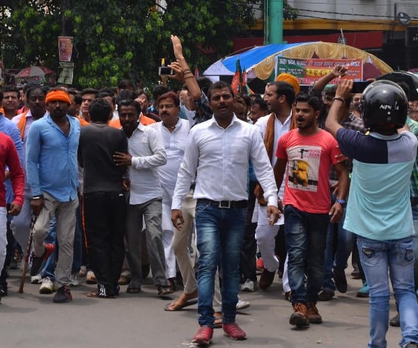 BJP protests on police station in Uttar Pradesh.