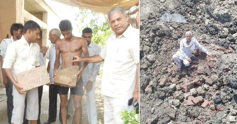 Rigvedic era remnants bricks wall found during pond digging in jind village of haryana