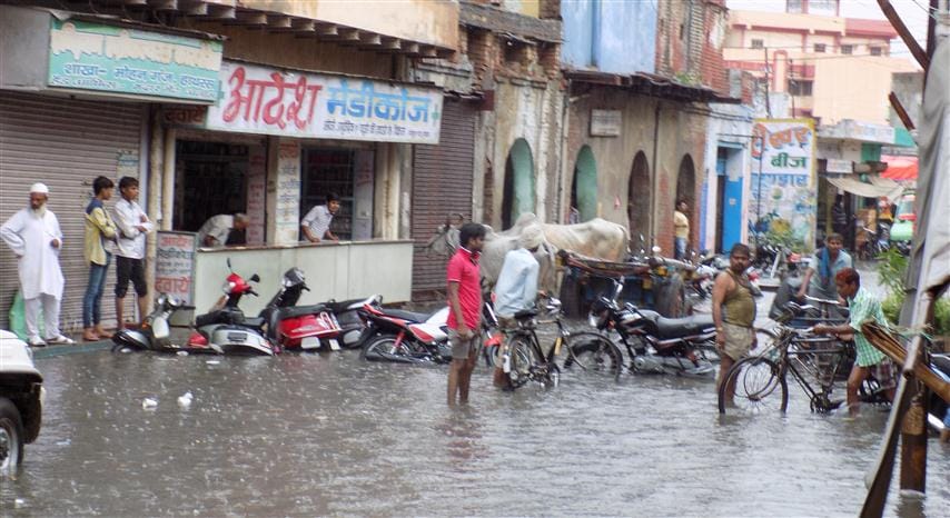 road block by rainfall