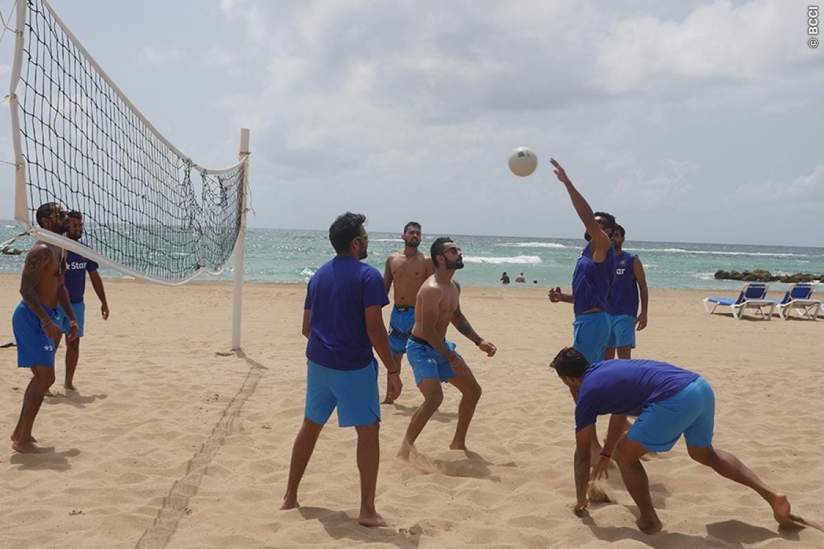 Team India enjoys beach volleyball before warm up match