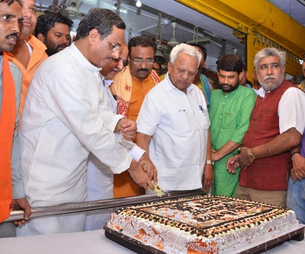 BJP activists celebrate home minister Rajnath Singh's birth day.