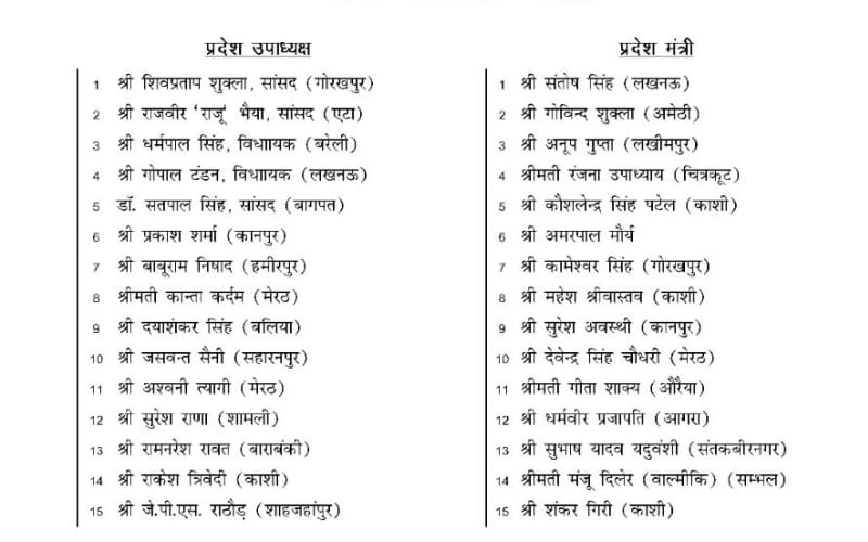 bjp announces new working committee for up