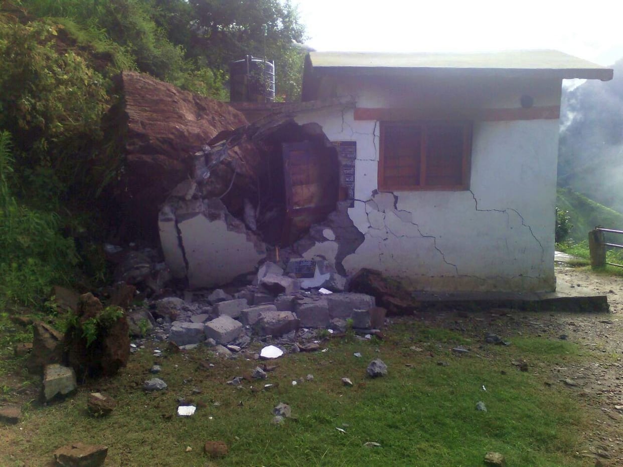 Broken by falling boulder school kitchen
