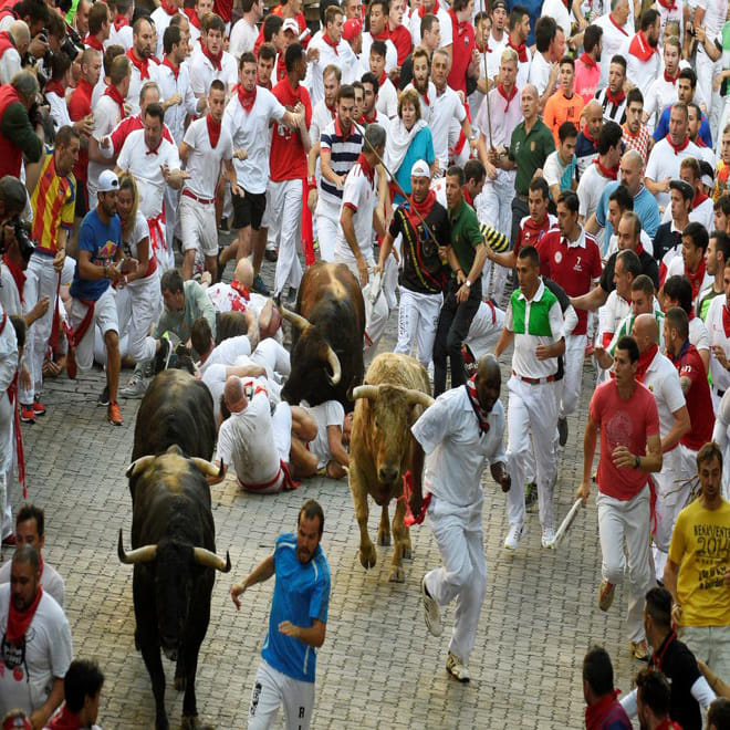 running of the bull in the san fermin festival of spain