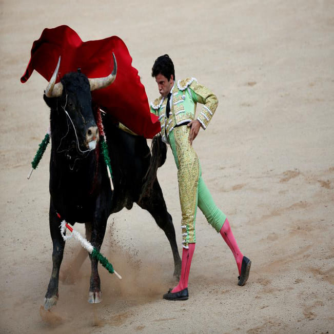 running of the bull in the san fermin festival of spain