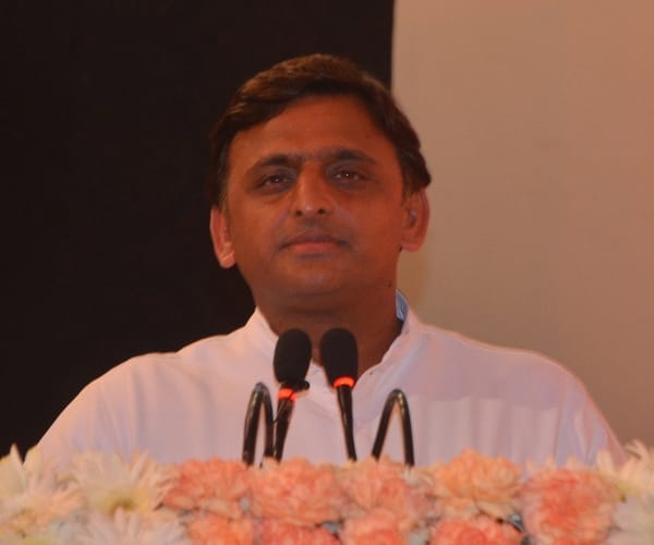 Chief minister Akhilesh Yadav targets BJP in Lucknow.