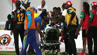 Sickening collision in the outfield in cpl cricket clash