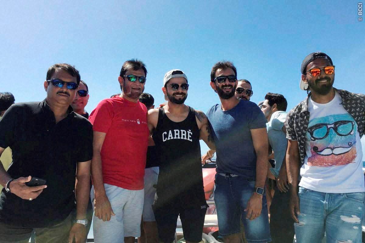 Team India at a bonding session in Saint Nevis ahead of the first test against West Indies