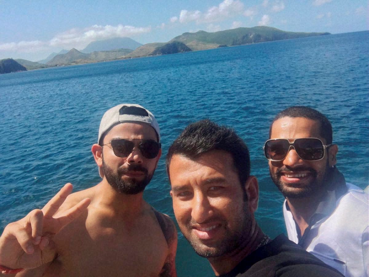 Team India at a bonding session in Saint Nevis ahead of the first test against West Indies