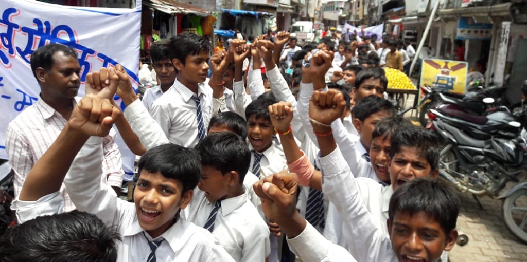 Angry school children took to the road cut