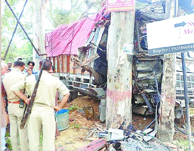 The truck's brakes failed, collides with tree