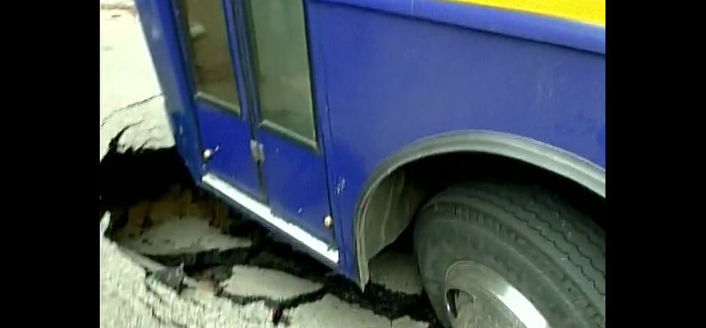 Indian Navy bus gets stuck in a caved, created a stir in the area