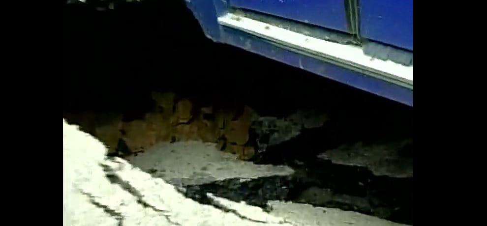 Indian Navy bus gets stuck in a caved, created a stir in the area