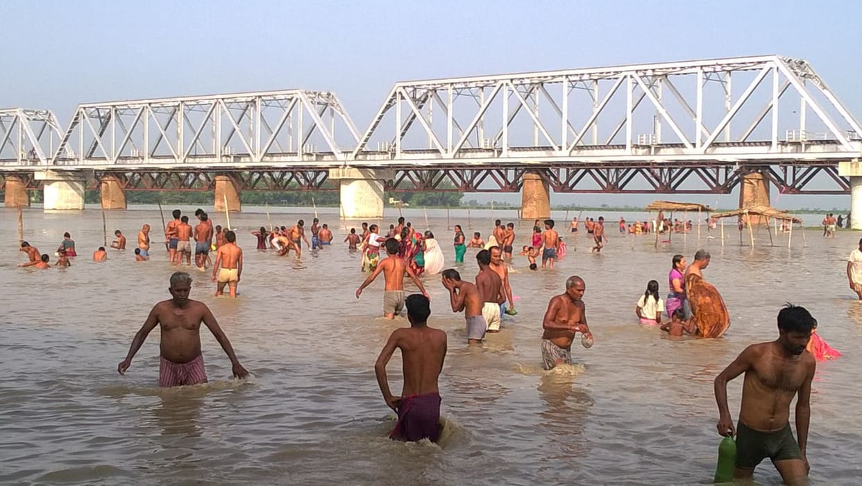 The worship leaders with a dip in the Ganges