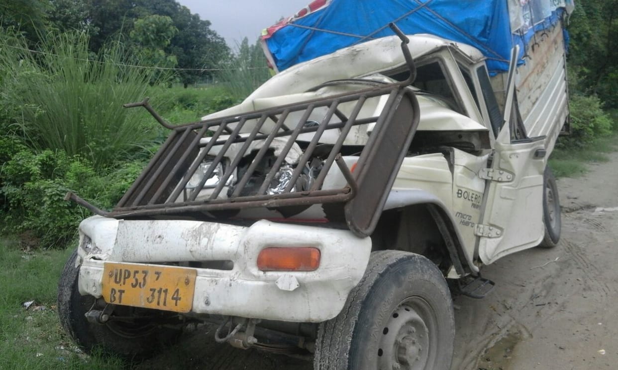 In the pick-up truck entered, the driver seriously