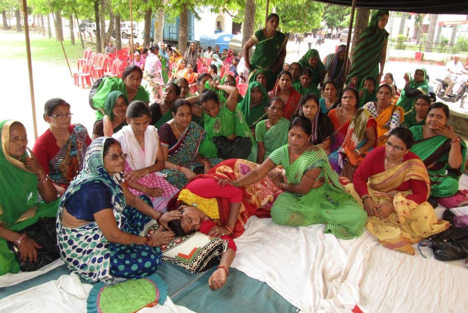 22 anganbadis sat on dharna's condition deteriorates