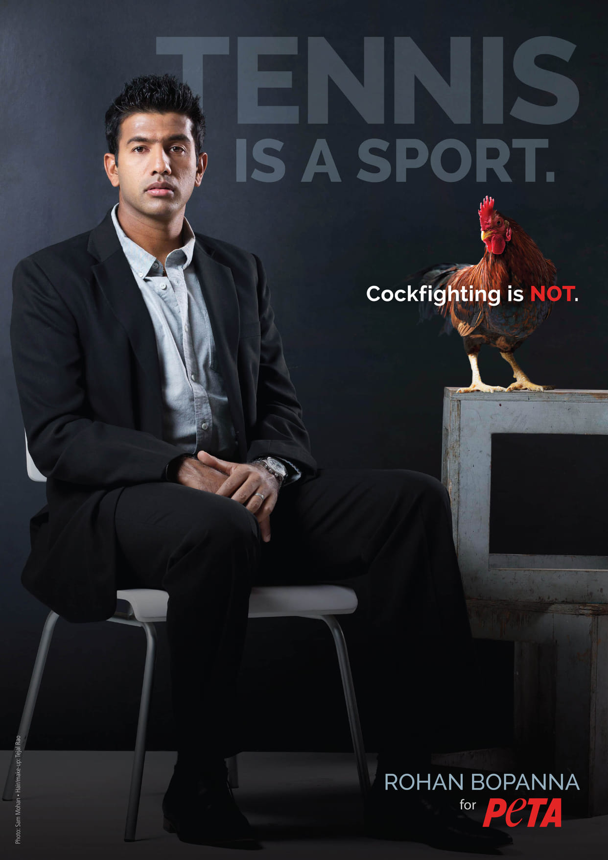 Rohan Bopanna Poses with Rooster in PETA Campaign