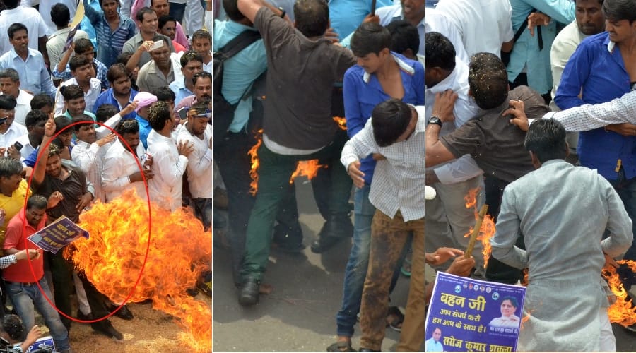 man caught fire in bsp protest