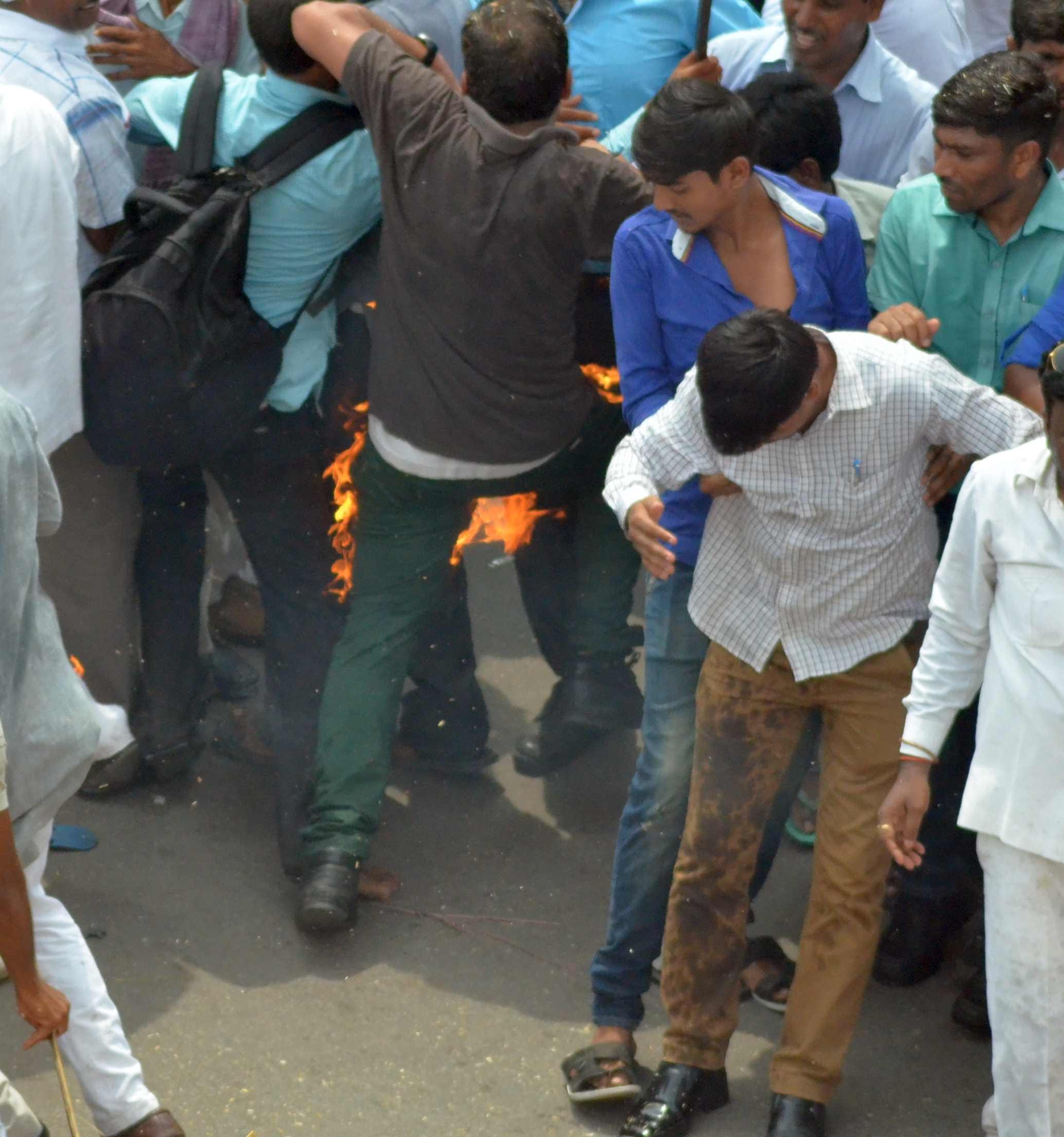 man caught fire in bsp protest