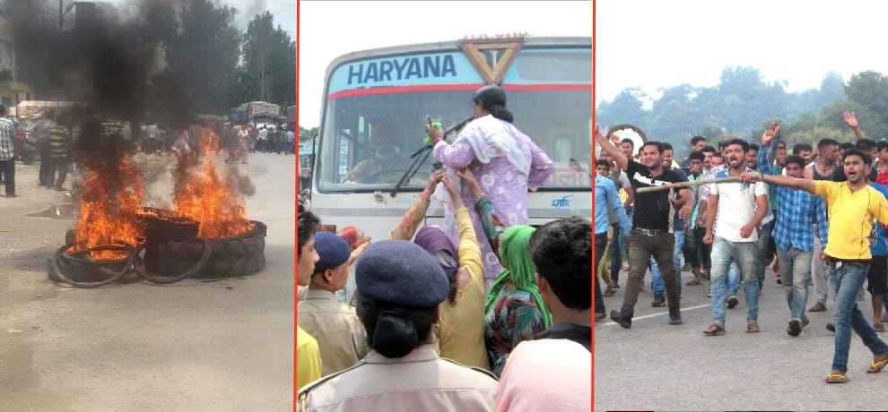 People protest and chakka jam at sundernagar, mandi.