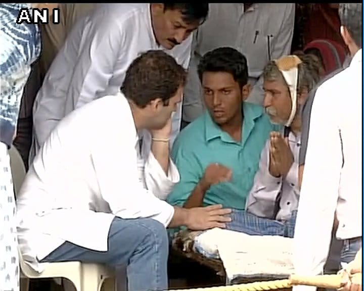 Congress VP Rahul Gandhi meets the family members of victims of Una incident, in Gujarat
