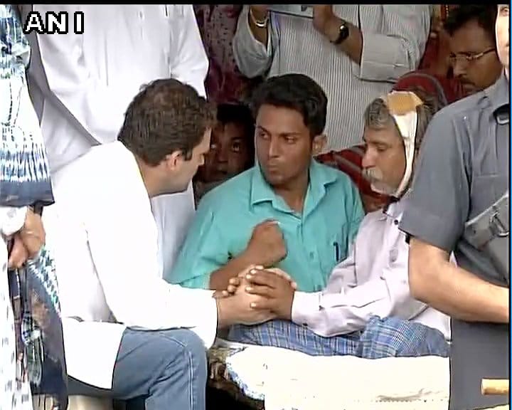 Congress VP Rahul Gandhi meets the family members of victims of Una incident, in Gujarat