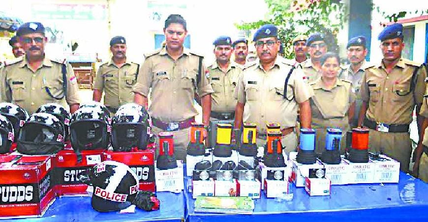 The police team assigned to the helmet , cameras and search lights