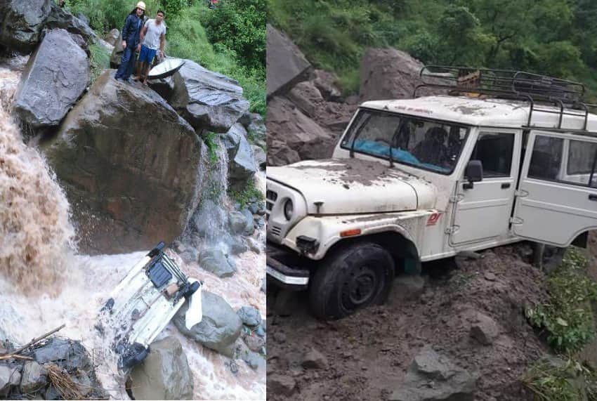 landslide in pauri, people stranded on highway.