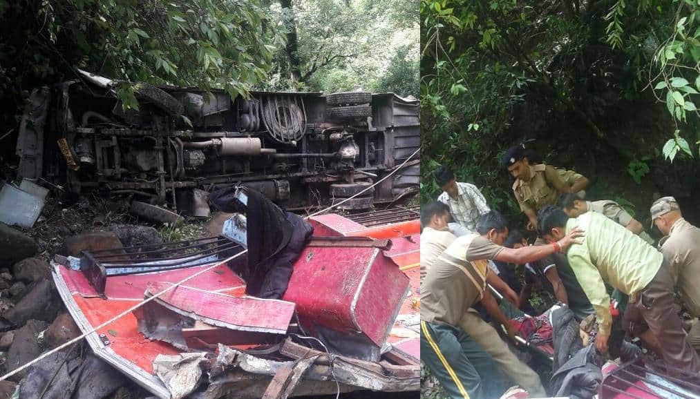 bus fell into gorge in tehri, three died.