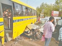 crime, fatehabad, accident, school bus, car, 3 injured, harayana