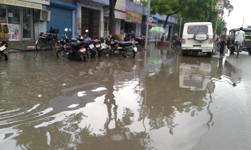 Roads were submerged by rain