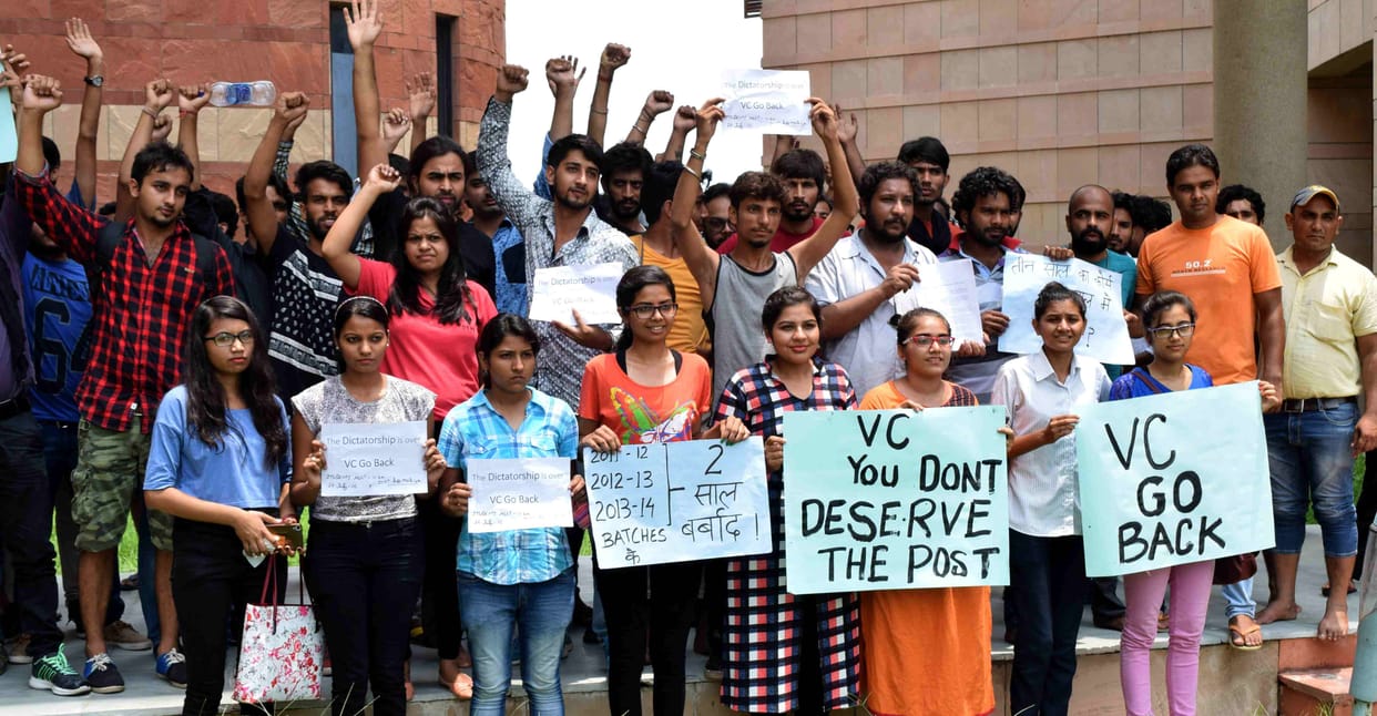 haryana, rohtak, state university, university, protest, strike, student