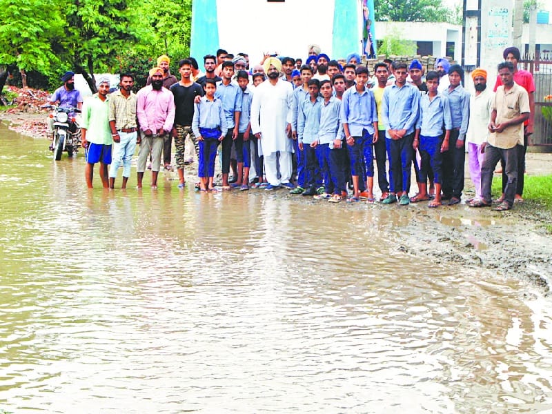 Government Senior Secondary School Tlanian, waterlogging at the school gate,Fatehgarh Sahib