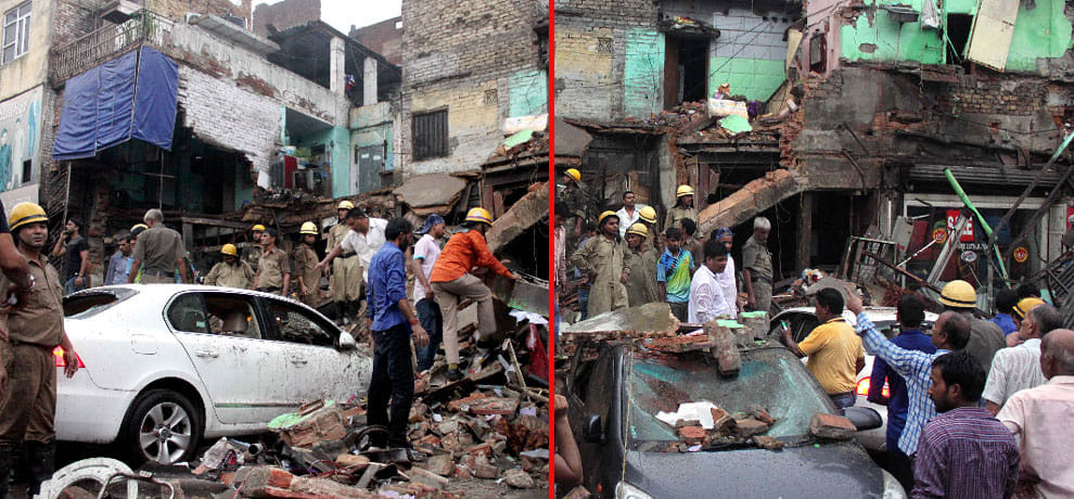 The three-storey building collapsed in Karol Bagh, sons elderly woman buried under debris