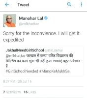 cm retweet, sorry for inconvinience, girls college building, jakhal, fatehabad