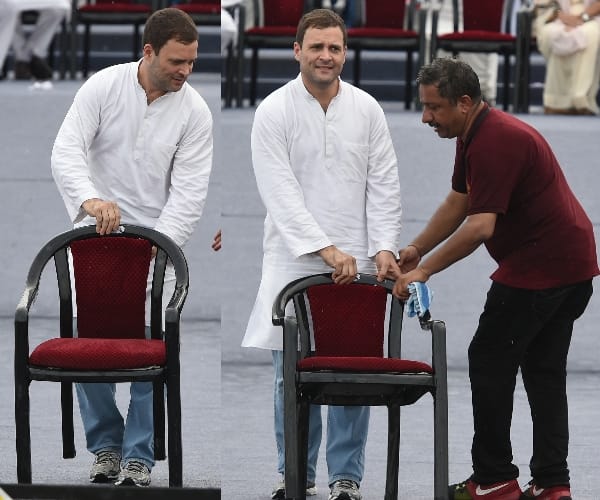 Rahul gandhi addresses his party leaders in Lucknow.