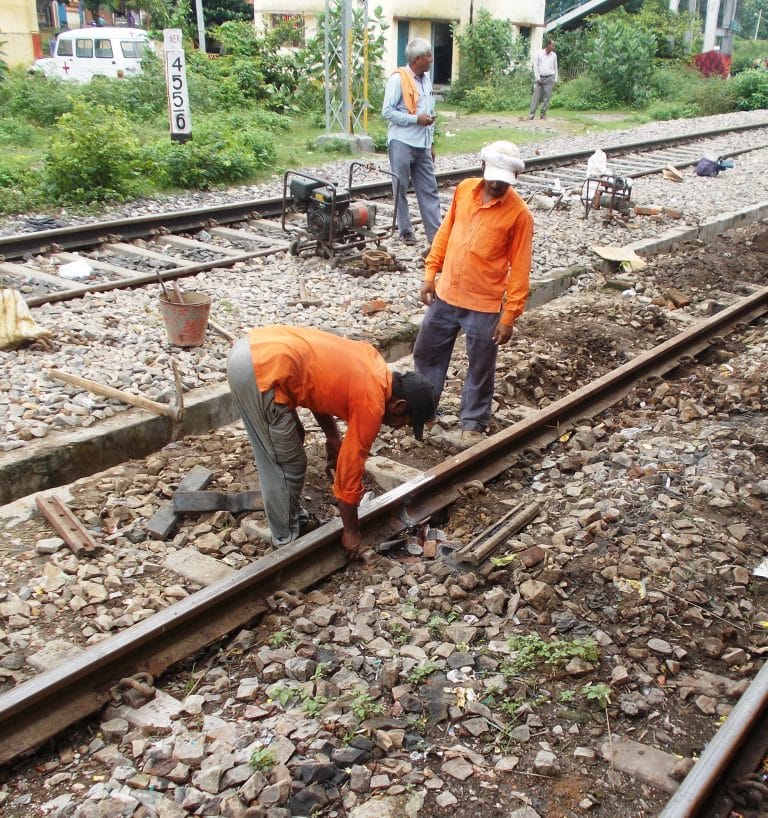 Broken rail tracks at the railway station