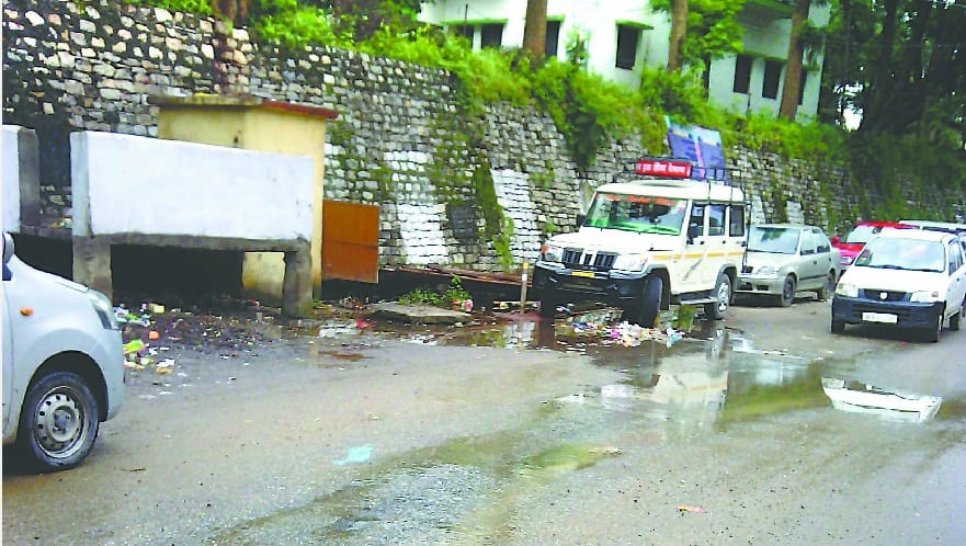 Drain water flowing on the road