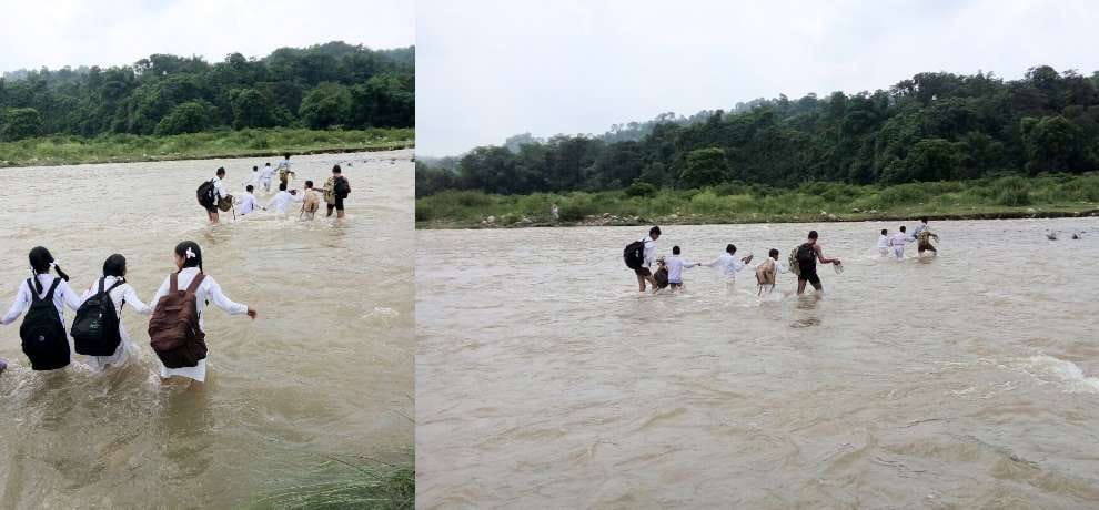 students risking their lives to reach school by crossing a khadd in kangra himachal pradesh