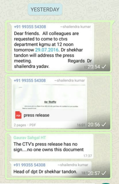 carelessness of kgmu ctvs department doctors