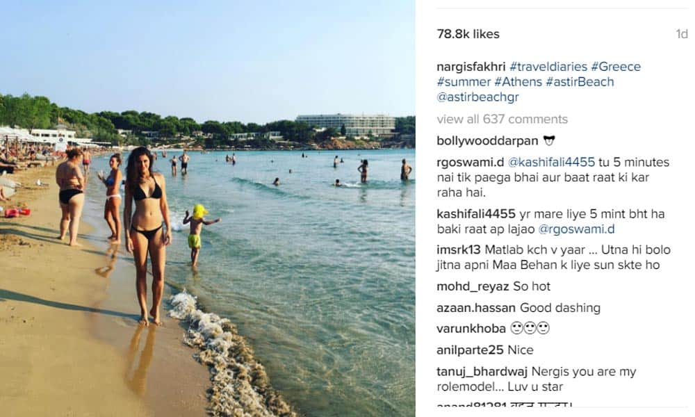 Nargis Fakhri is vacationing in Greece