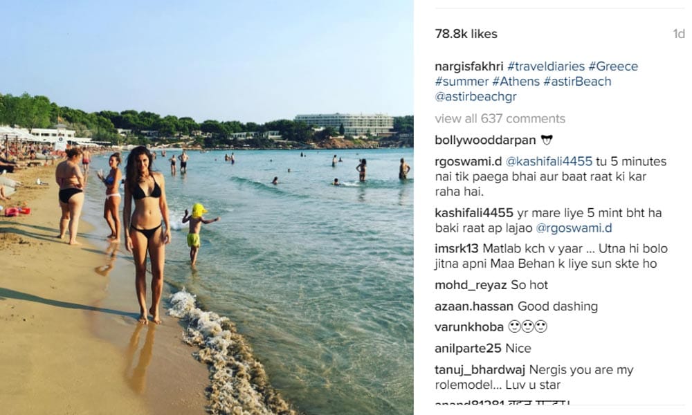 Nargis Fakhri is vacationing in Greece