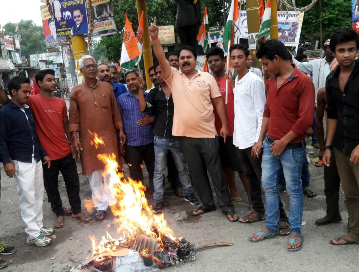 Burned effigies of government