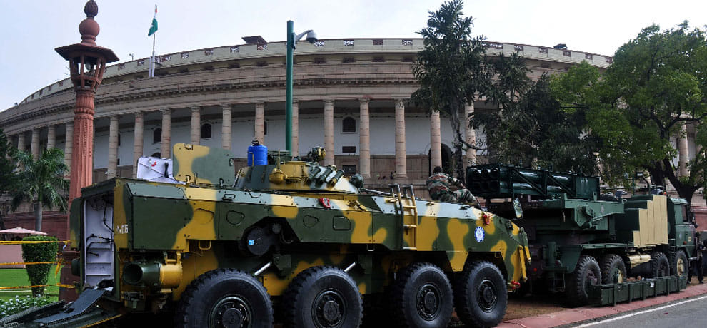 brahmos and armed plateform at parliament house in delhi 