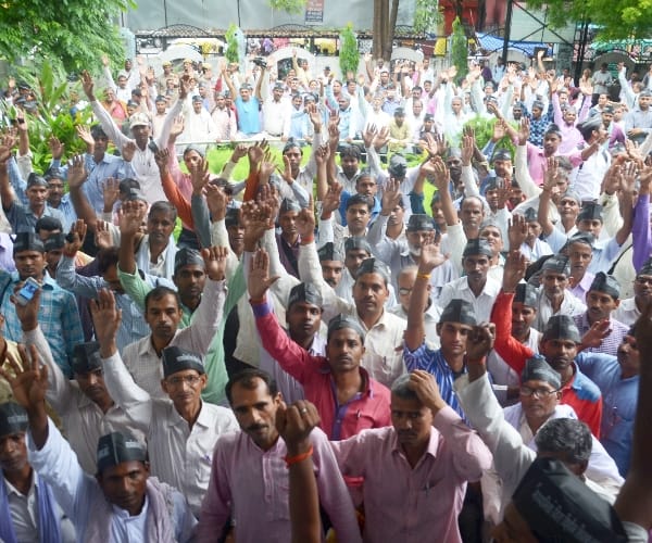 Teachers protest for mandeya in Lucknow.