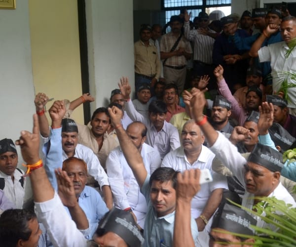 Teachers protest for mandeya in Lucknow.
