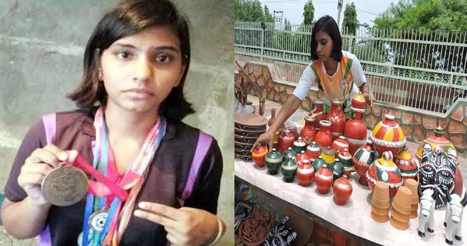 haryana women kabaddi team captain nirmala forced to selling kitchanware in market 