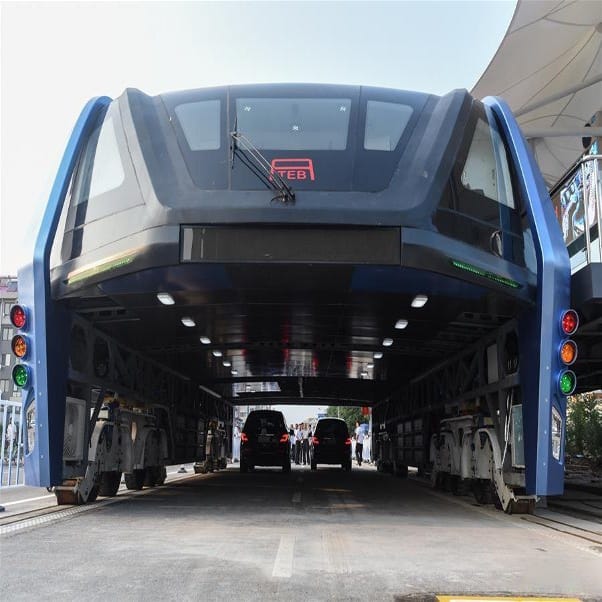 China's 'elevated bus' that glides over traffic completes first road test
