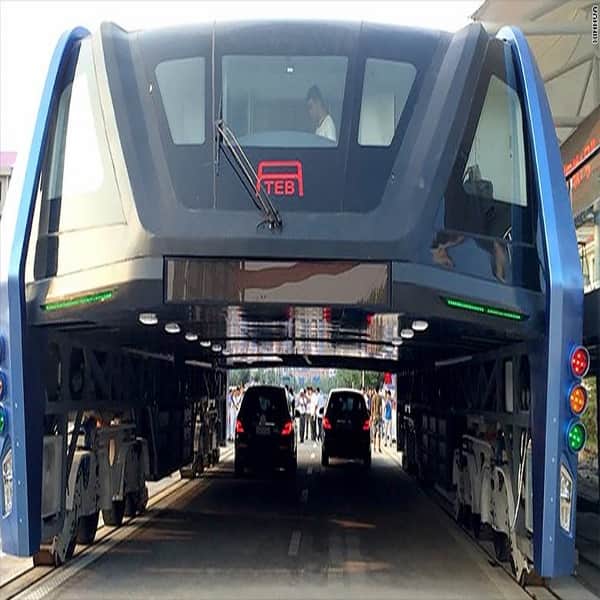 China's 'elevated bus' that glides over traffic completes first road test