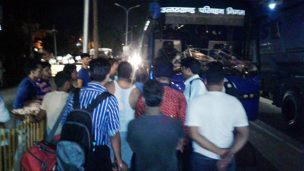 Uttarakhand roadways bus collided in the container, jammed highways